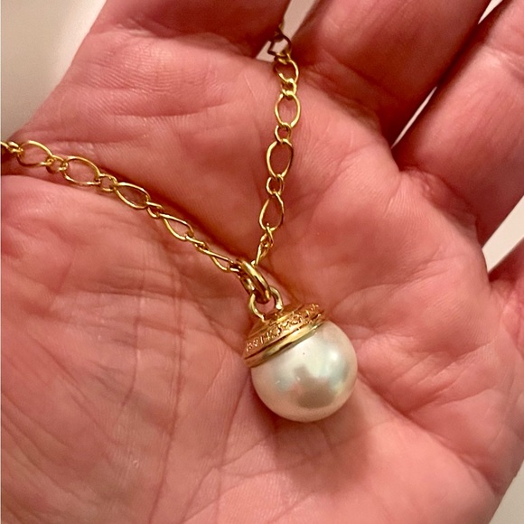 RARE Small Coach Large White Faux Pearl Pendant 18k/925 Sterling Silver Necklace - Picture 3 of 7